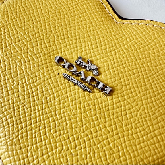 Coach Retro Yellow & Silver Leather Zip Heart Coin Case Bag Charm New - Picture 3 of 9